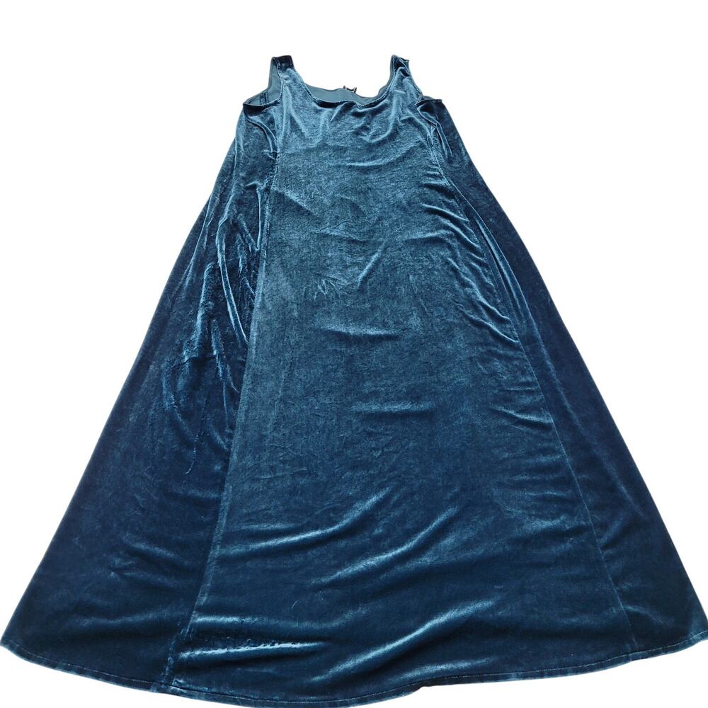 Eileen Fisher silk blue velvet A-line long midi maxi dress tank glam luxury - Picture 1 of 6